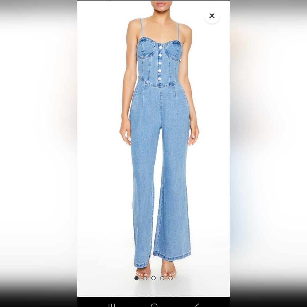 Forever 21 Denim Cami Flare Jumpsuit